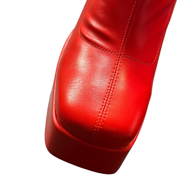 BVIENNIC RED Chunky square toe platform ankle GO-GO Boots w Heels EU42 - Picture 8 of 15